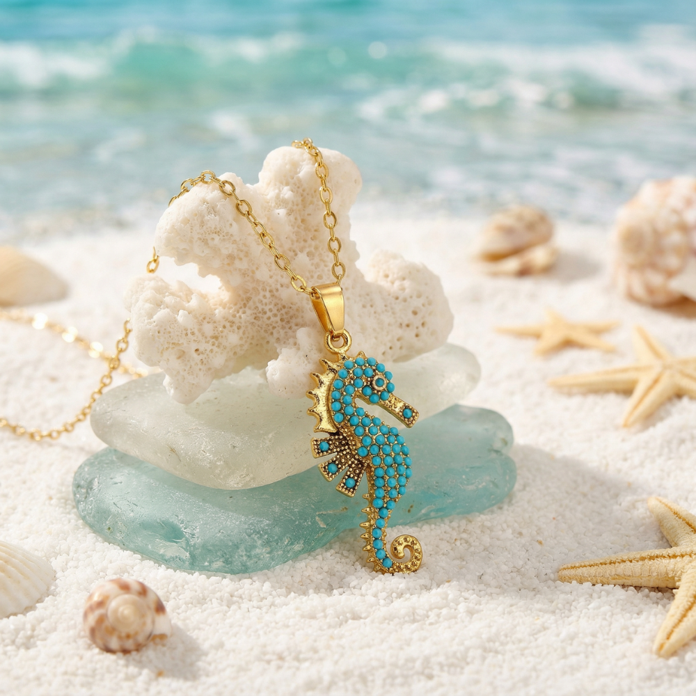 Women Necklace with Seahorse Pendant in Ocean Design