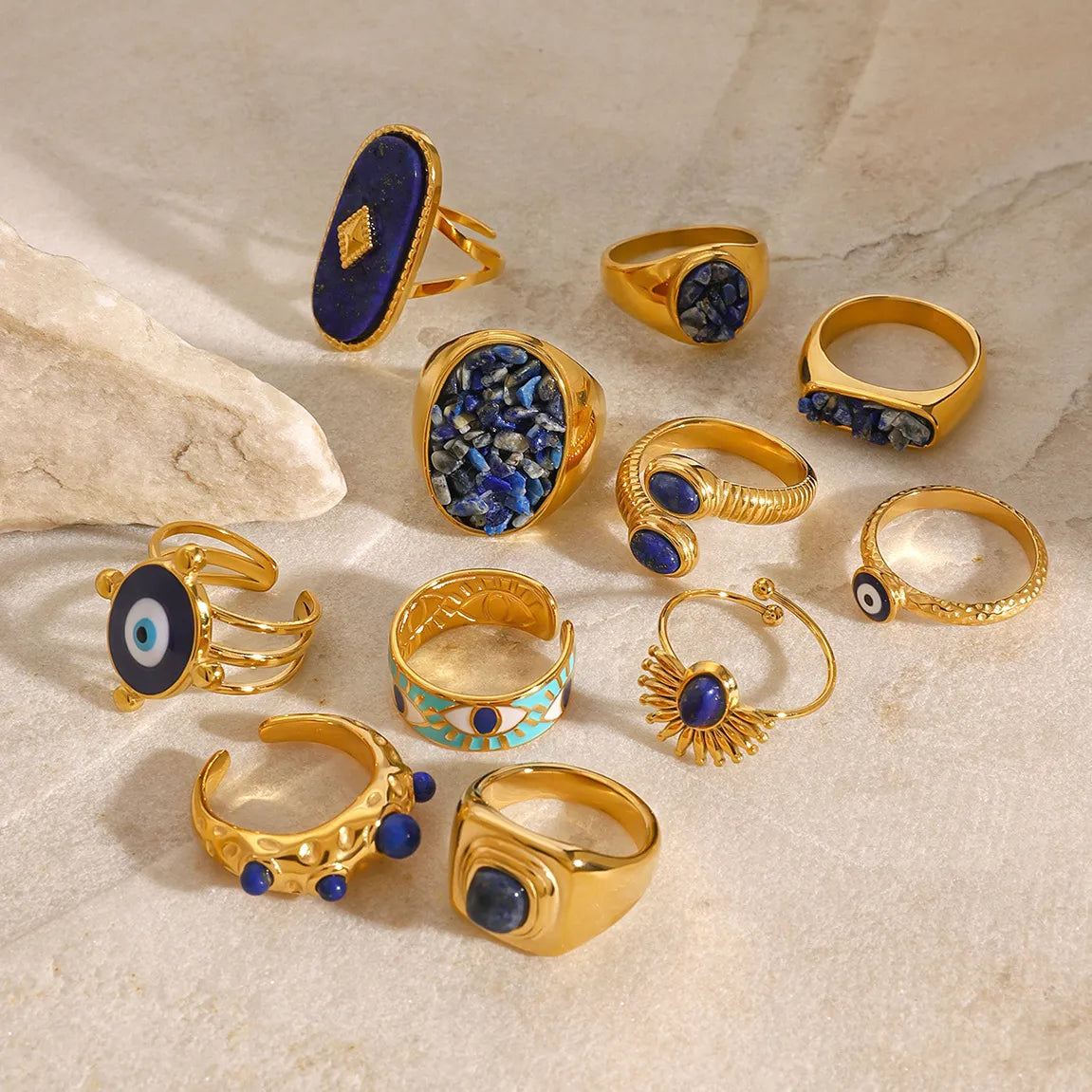 Women's Statement Ring with Lapis Lazuli and Evil Eye Motif