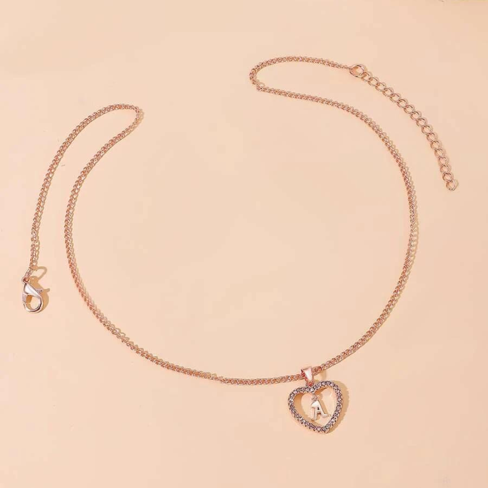 Crystal Letter Heart Necklace - Necklace with Heart Letter Pendant