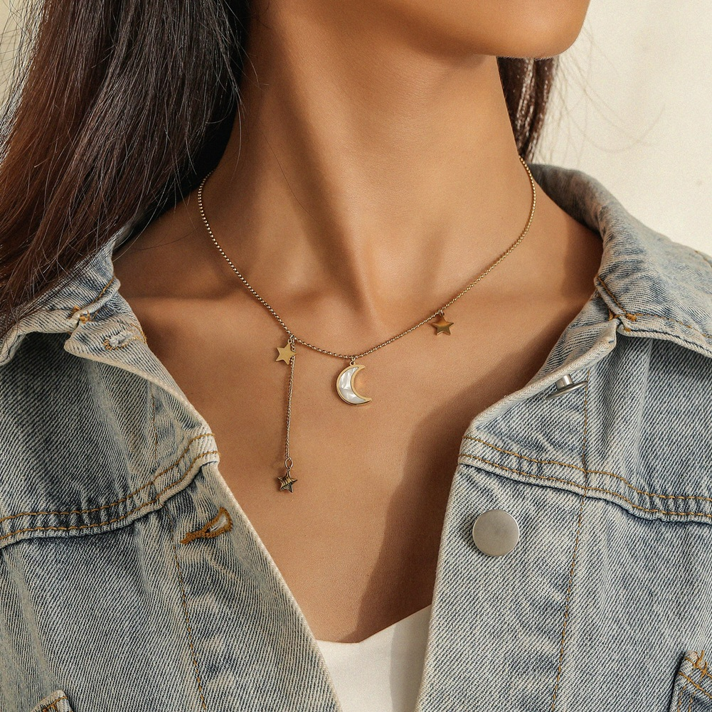 Star and Moon Necklace - Crescent Moon