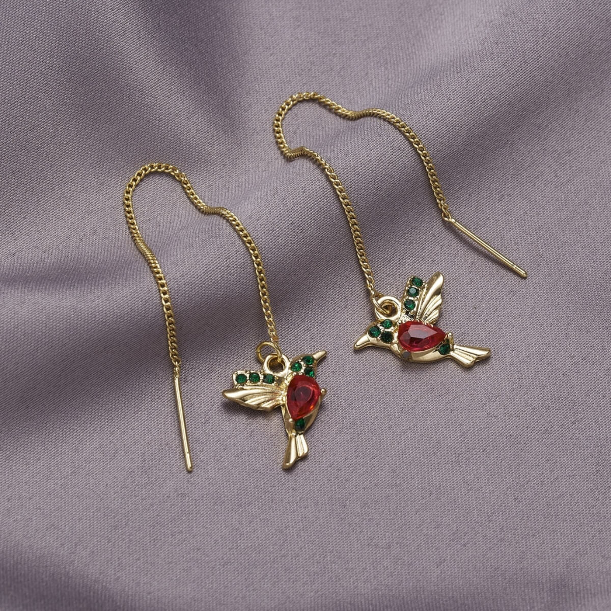 Ladies Hummingbird Earrings with Hanging Bird Motif - Pair