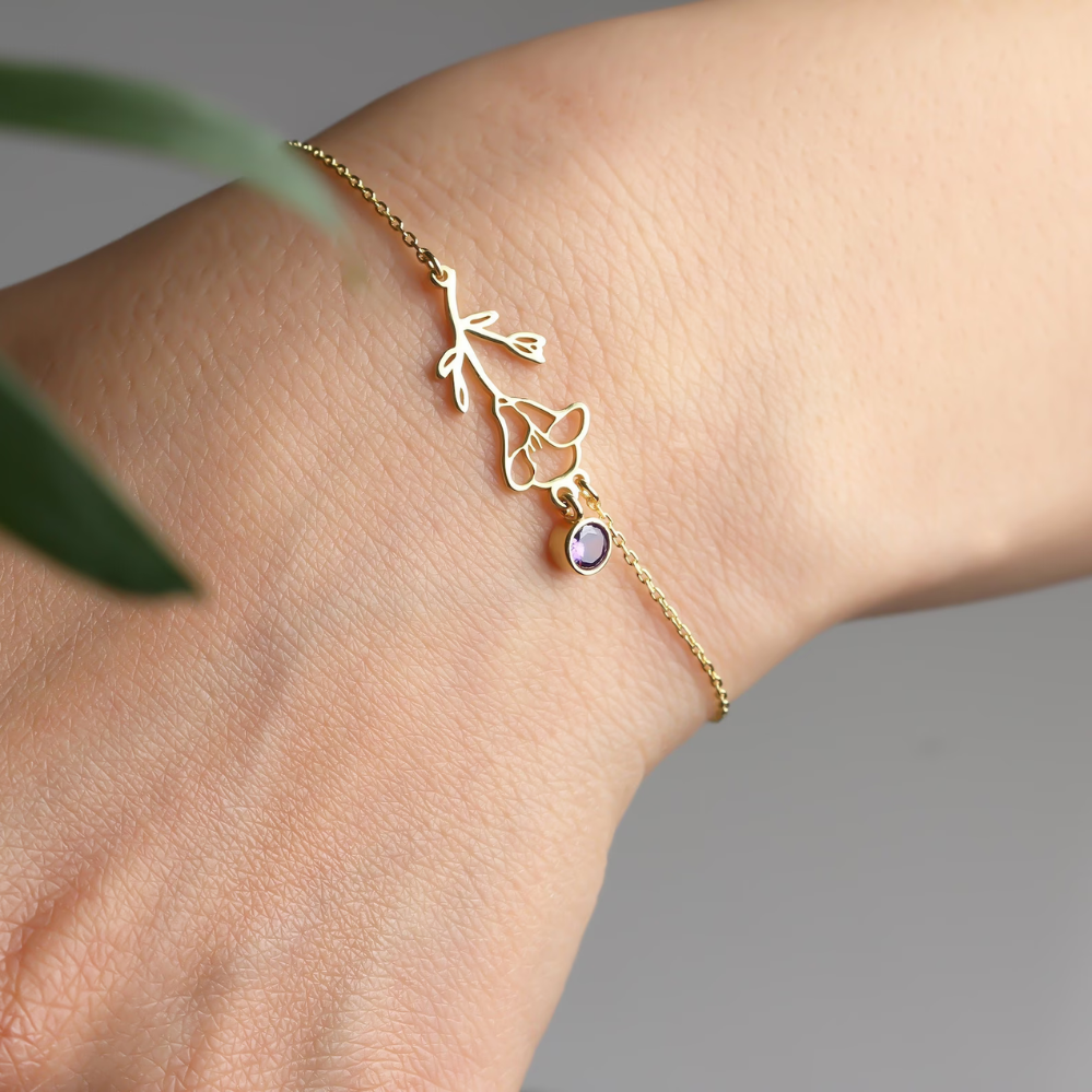 Flower bracelet for birthday - Bracelet with birthstone and flower