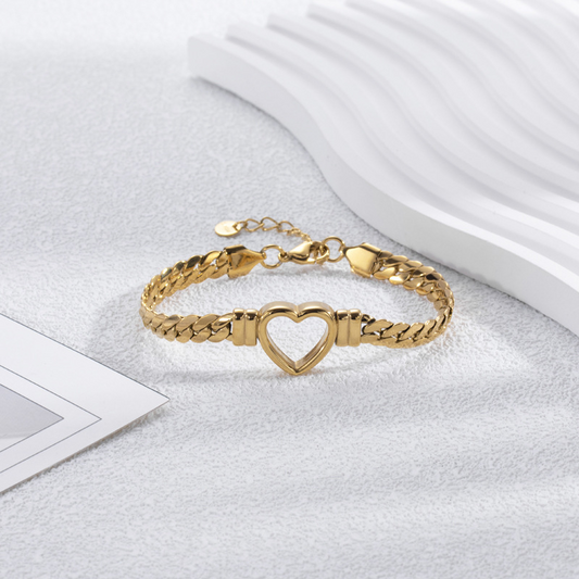 Golden Hollow Heart Bracelet - Open Heart Bracelet