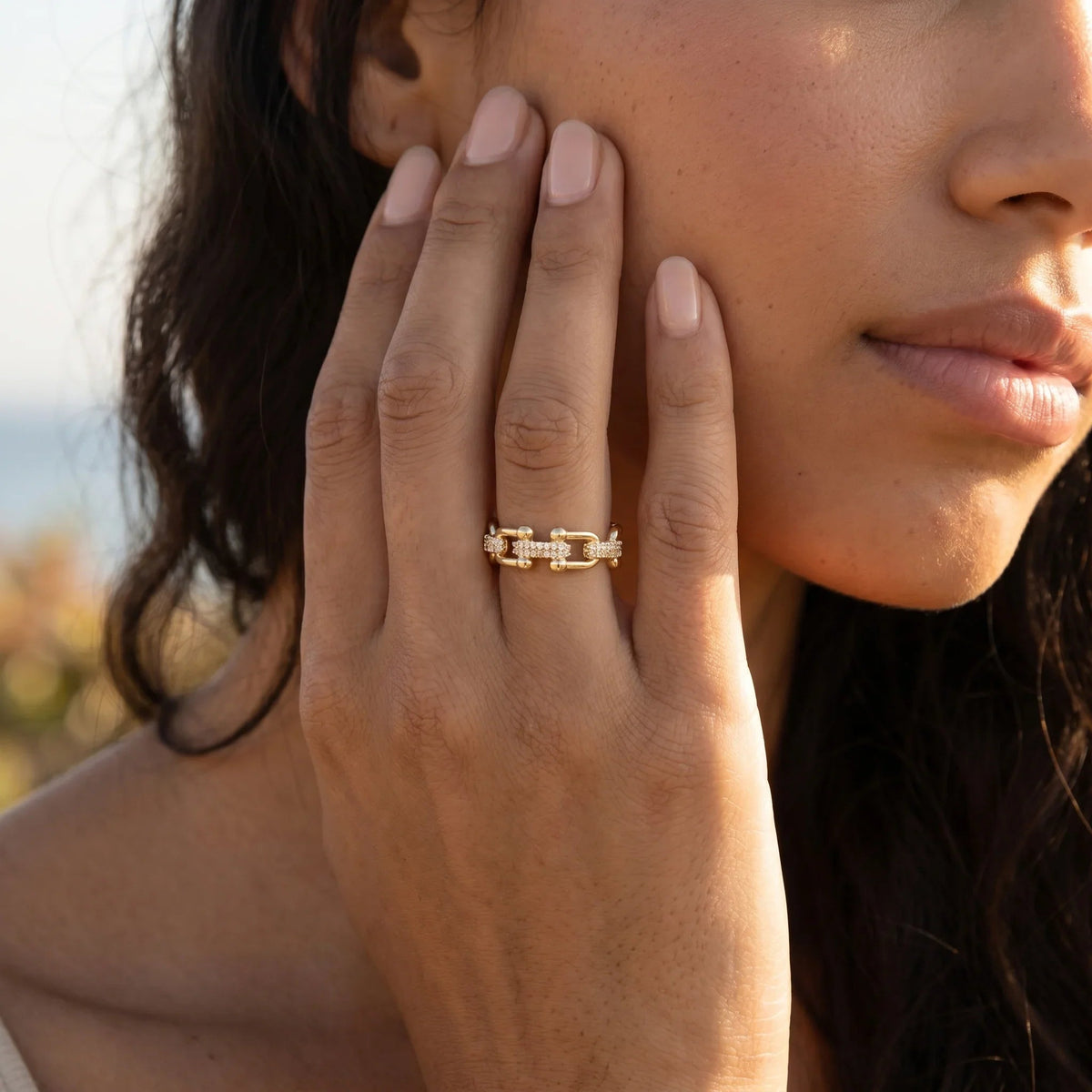 Women's Adjustable Open Ring with Diamond Simulators