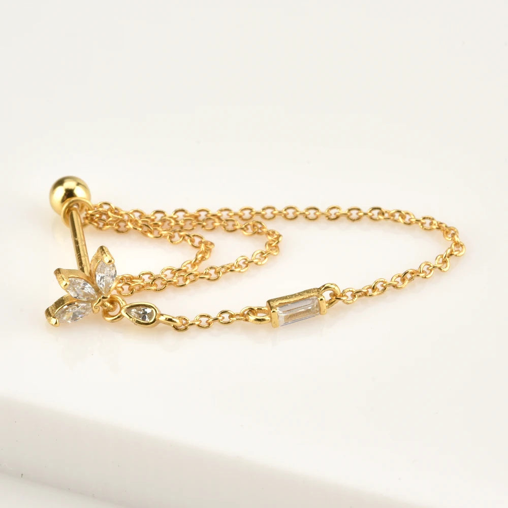 Women’s Chain Earrings with Star Motif and Elongated Stone Accent