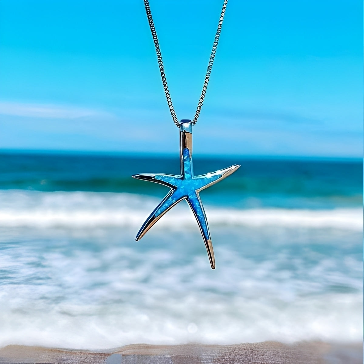 Estella – Starfish Necklace made of Silver with Blue Opal