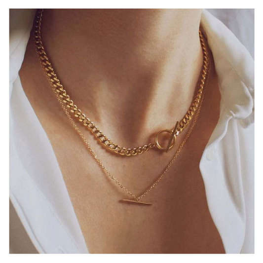 Double Chain - Cuban and Pearl Necklace