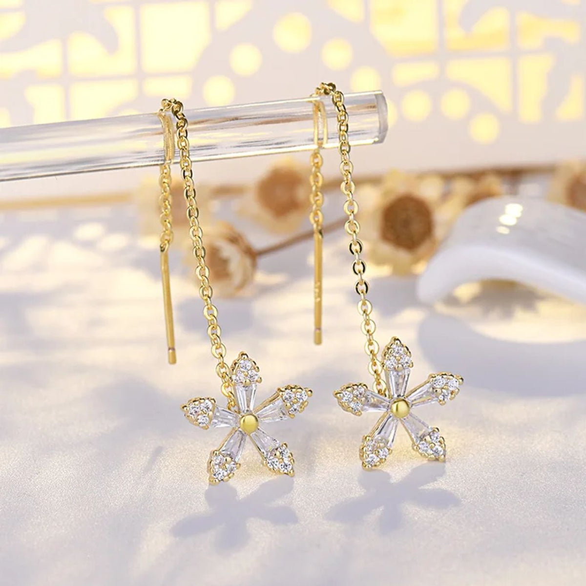 Ladies Thread Earrings with Floral Motif