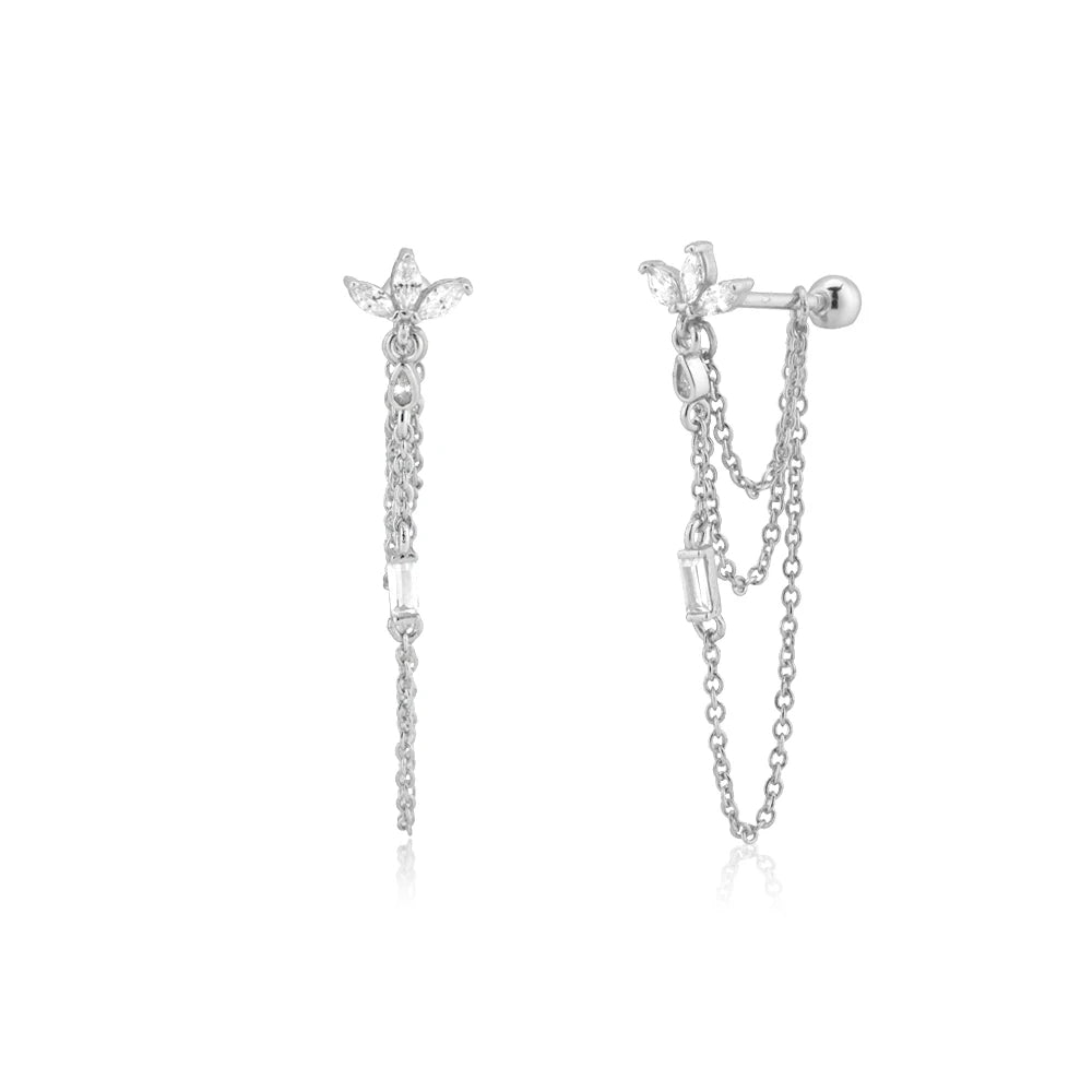 Women’s Chain Earrings with Star Motif and Elongated Stone Accent