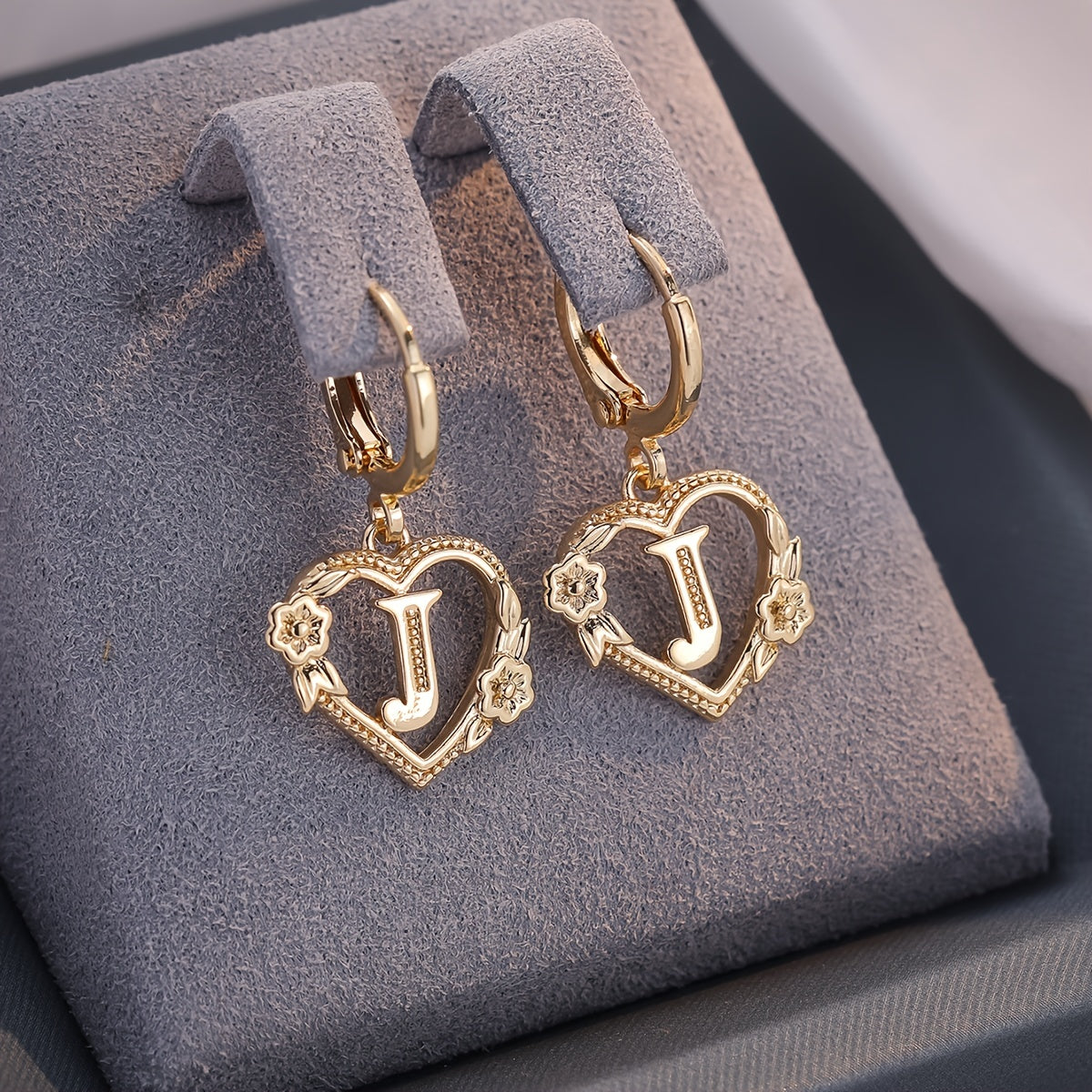 Women's Heart Hoops with Initial and Floral Details