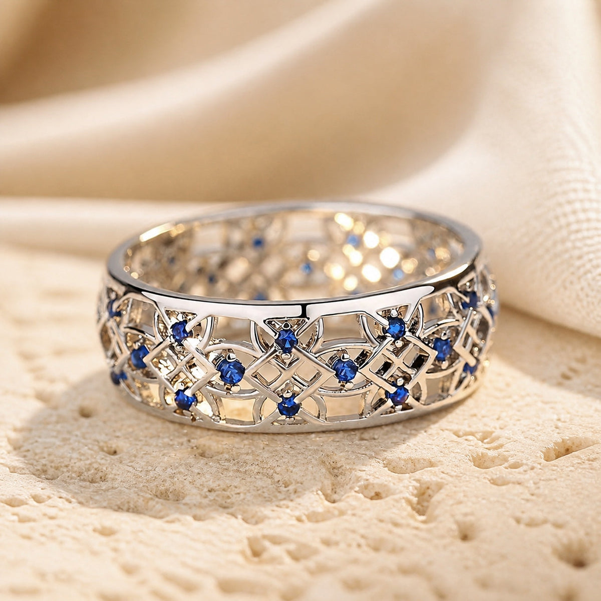 Women’s Filigree Ring with Oval Center Stone and Cut-Out Band Design