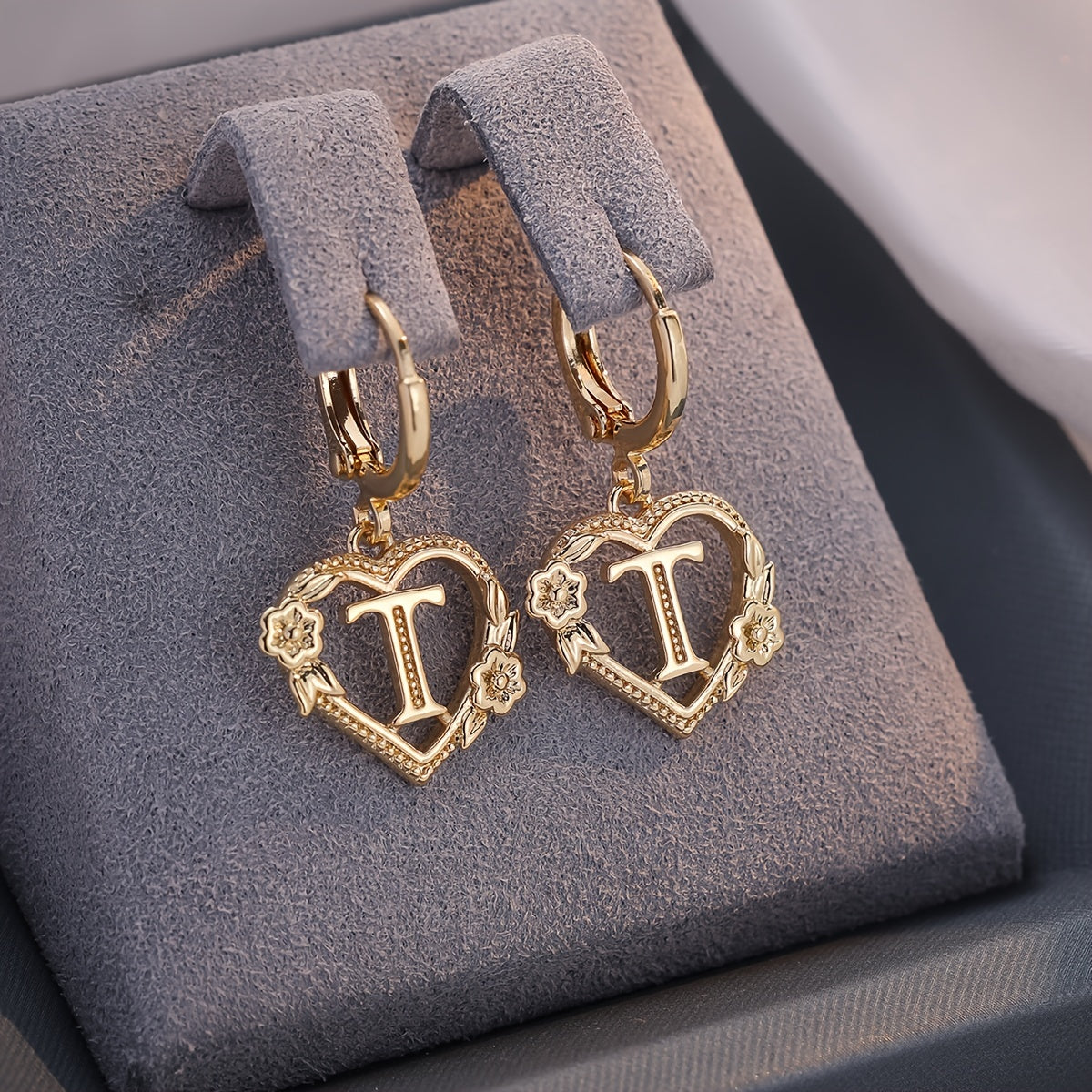 Women's Heart Hoops with Initial and Floral Details