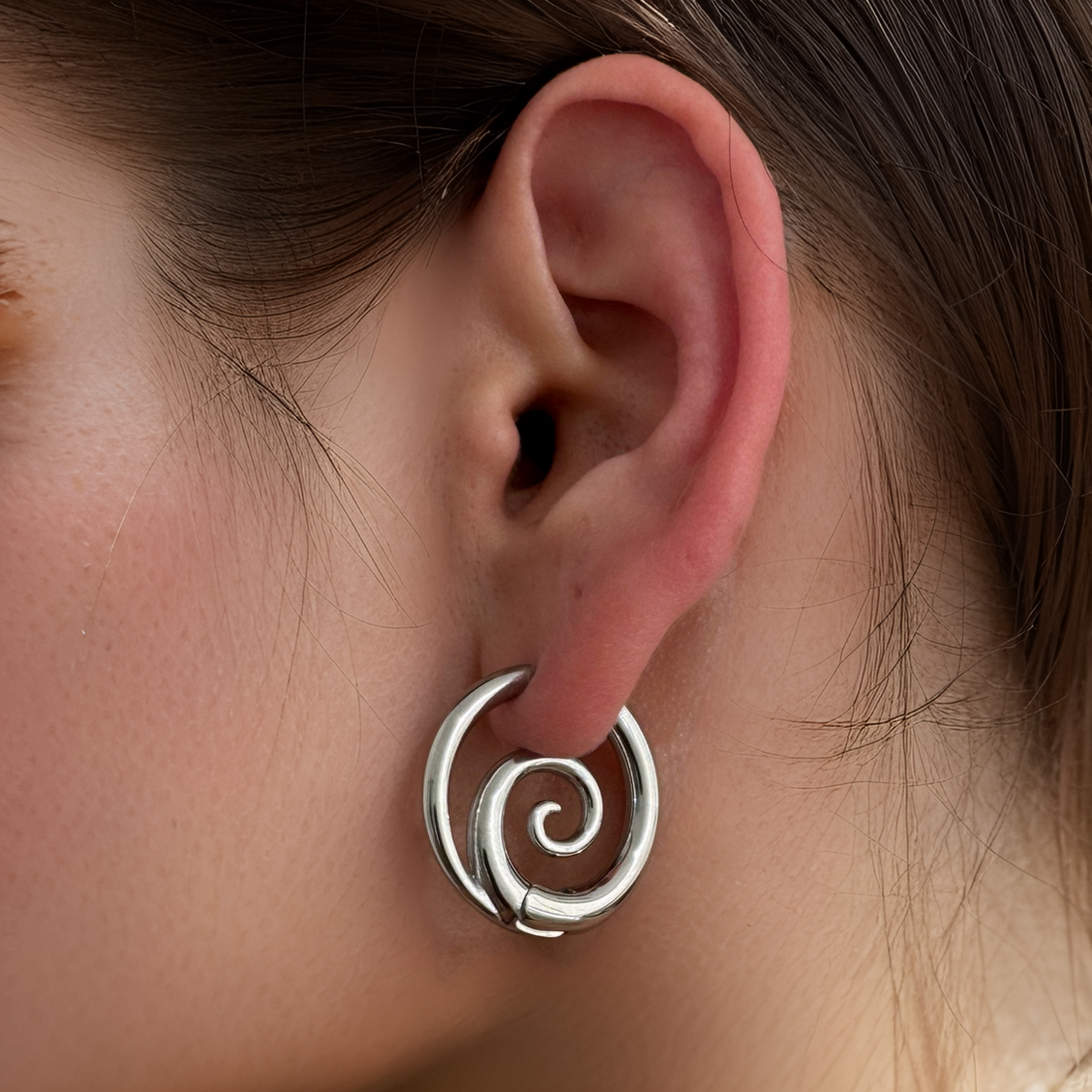 Women’s Hoops with Spiral Motif and Curved Inner Design