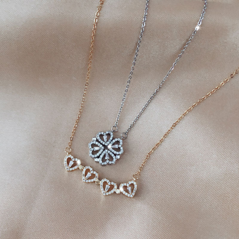 Necklace with Four-Leaf Clover - Magnetic Heart Pendant