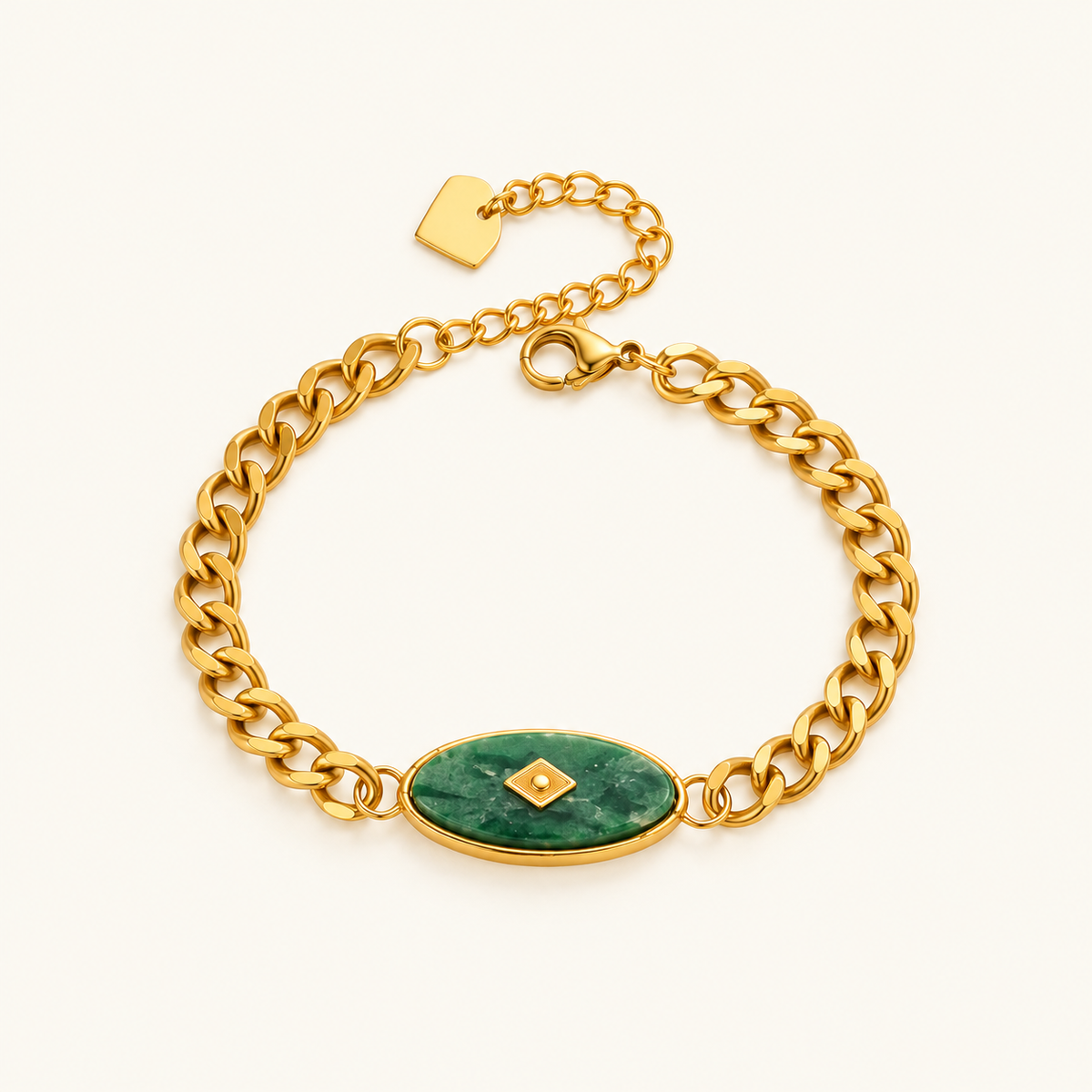Women’s Link Bracelet with Oval Center Piece in Marble Look and Geometric Detail