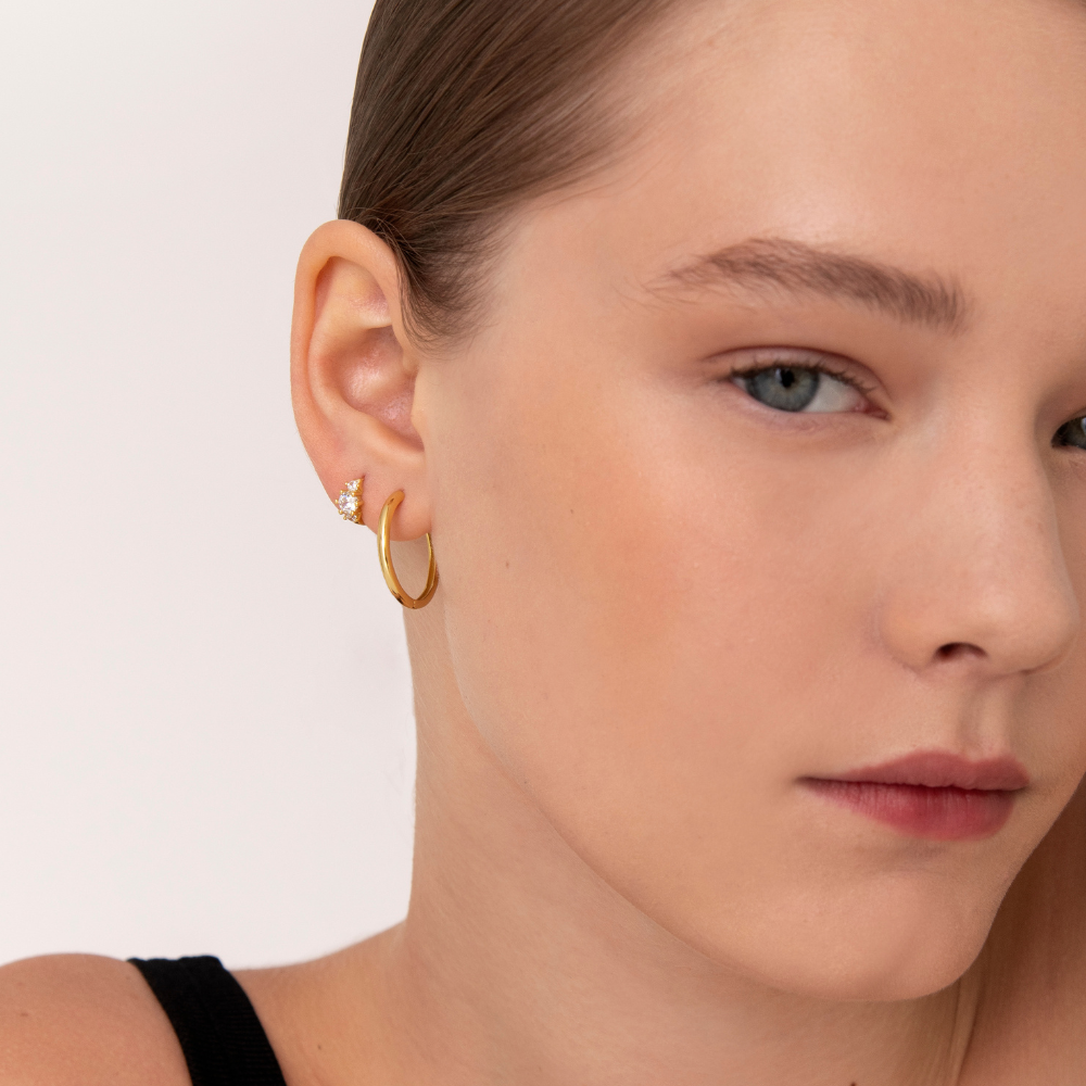 Women’s Small Hoops with Three Round Arranged Stone Accents