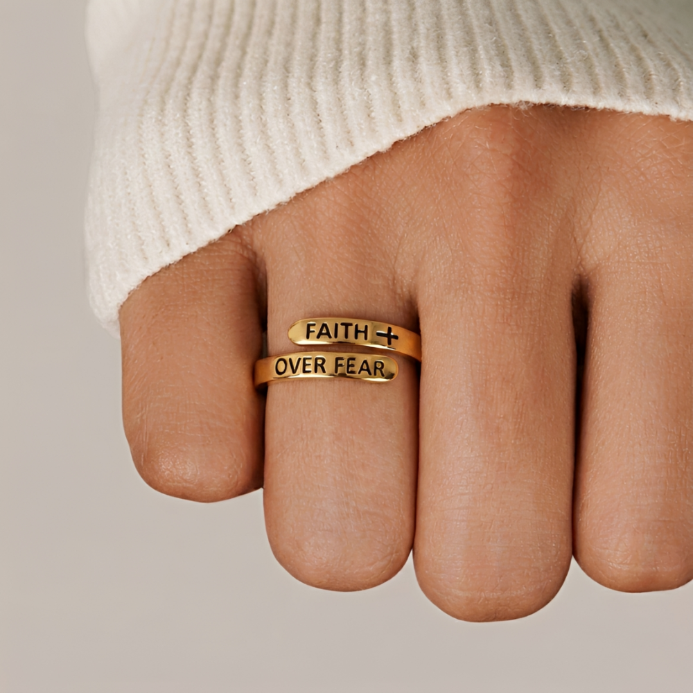 Women’s Open Wrap Ring with Engraving Faith Over Fear