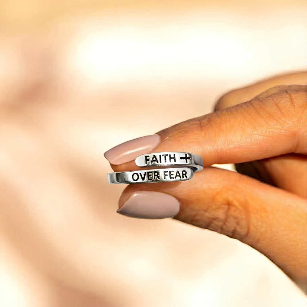 Women’s Open Wrap Ring with Engraving Faith Over Fear