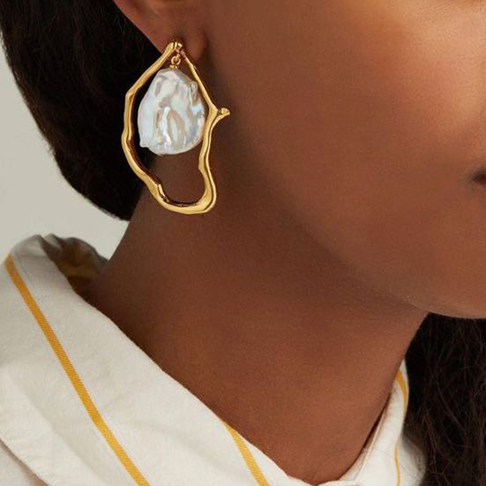 Irregular Pearl Earrings - Hanging Pearl Studs
