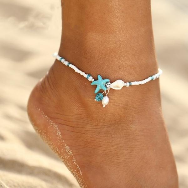 Isla – Ankle Bracelet with Star, Shell and Natural Stones