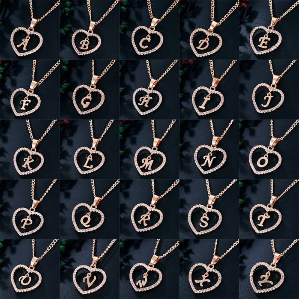 Crystal Letter Heart Necklace - Necklace with Heart Letter Pendant
