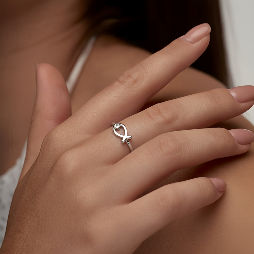 Women’s Ring with Ichthys Fish Symbol and Small Stone Accent