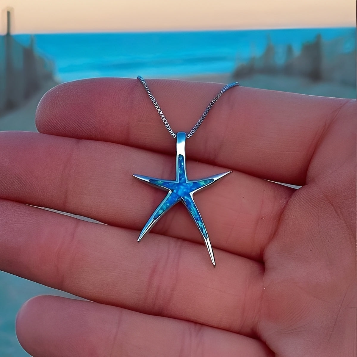 Estella – Starfish Necklace made of Silver with Blue Opal