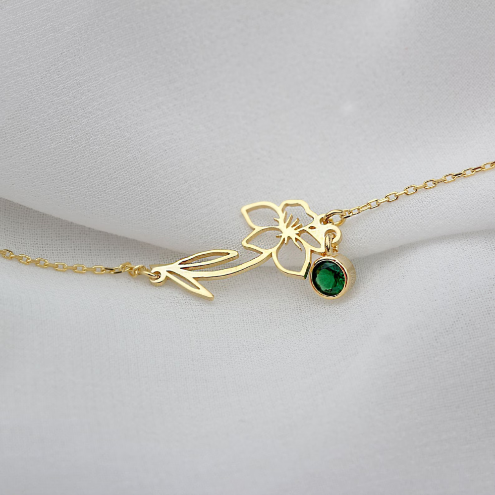 Flower bracelet for birthday - Bracelet with birthstone and flower