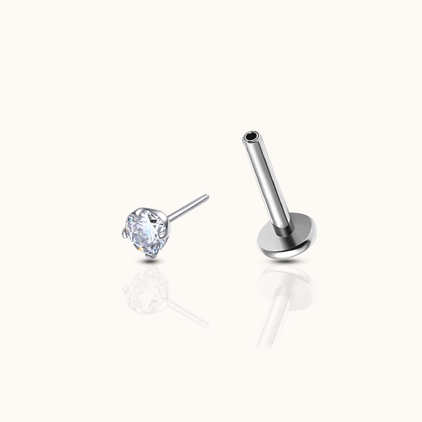 2mm CZ earrings without threads with flat back