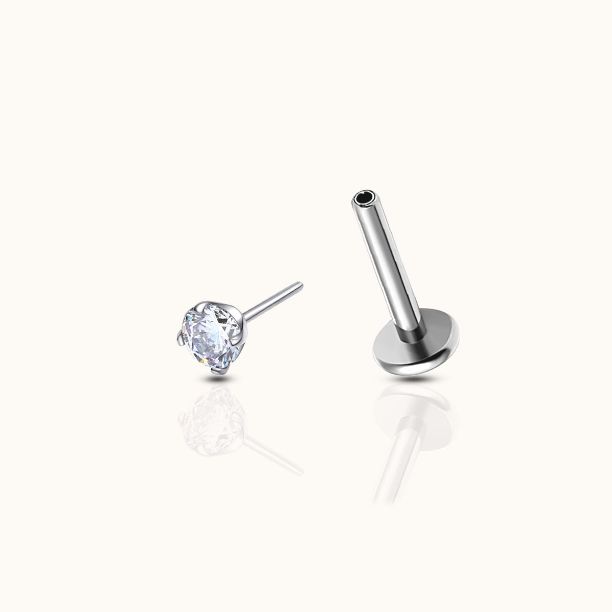 2mm Threadless Earrings with Flat Back