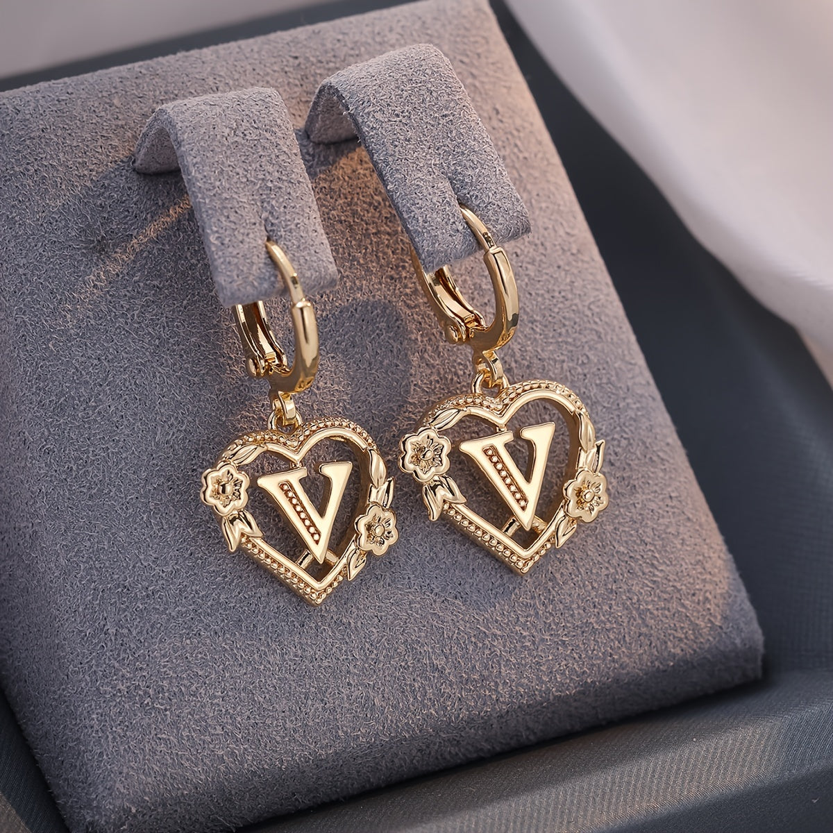 Women's Heart Hoops with Initial and Floral Details