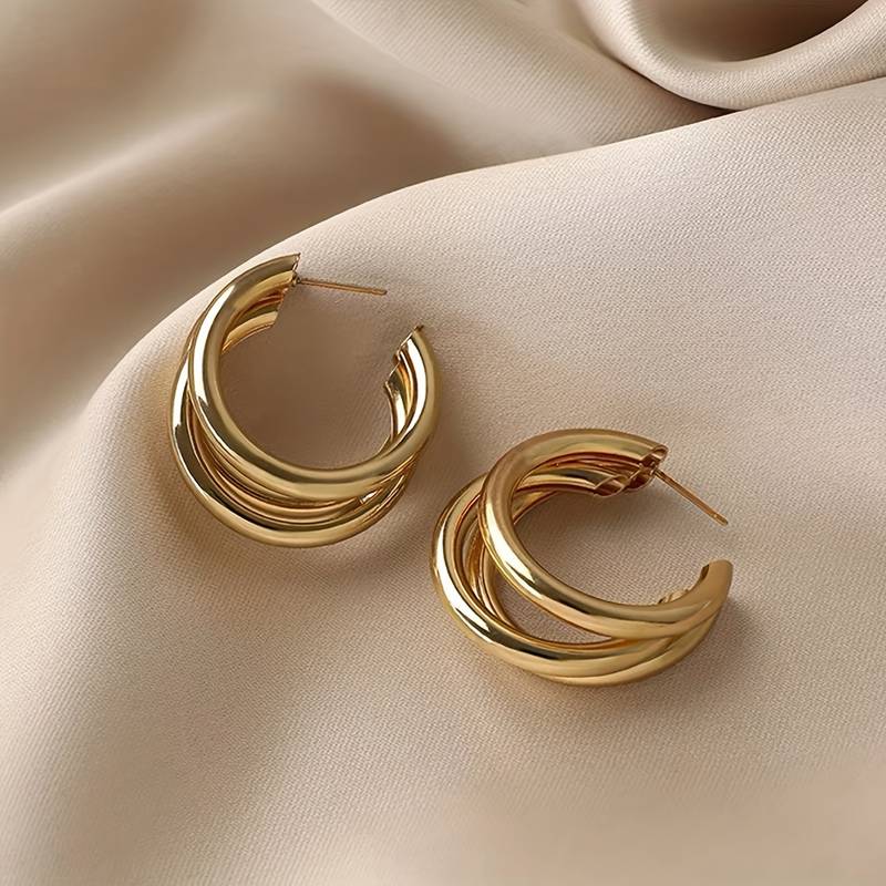 Triple Ring Earring - 3 Gold Ring Earrings