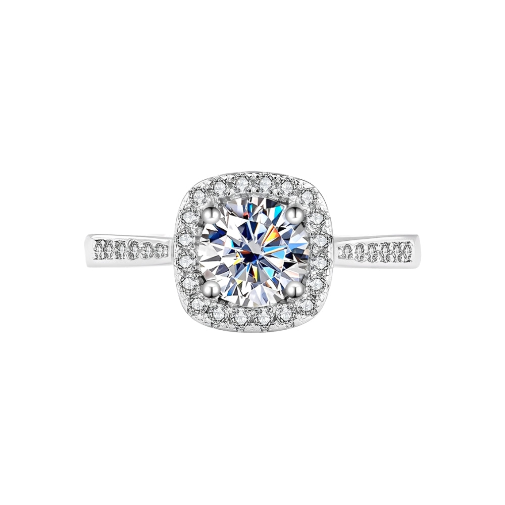 Women’s Ring with Round Center Piece and Square Halo Frame
