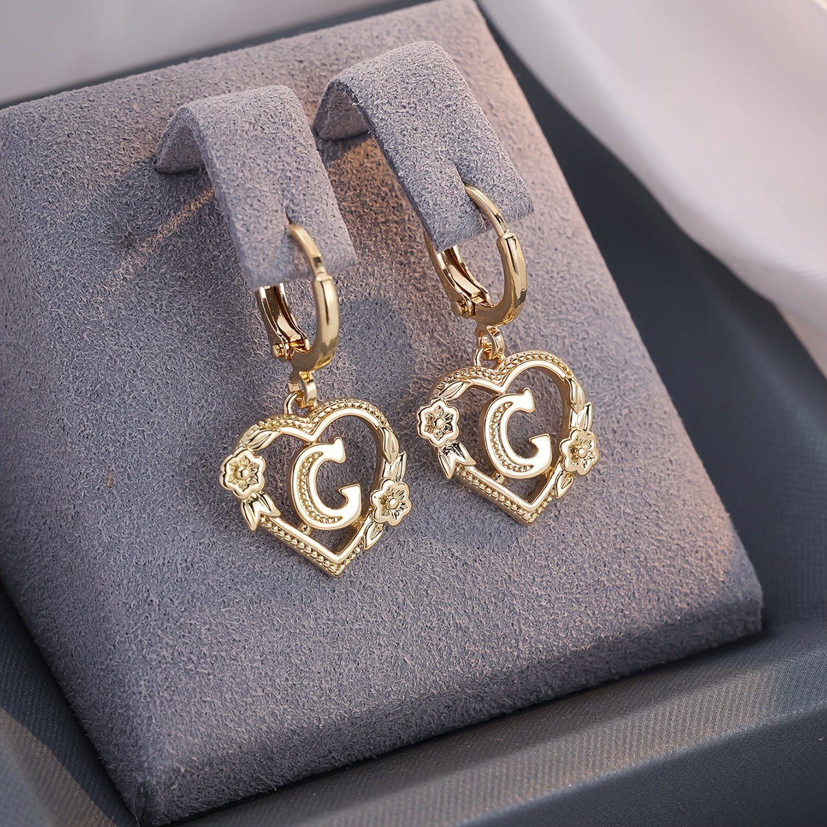 Women's Heart Hoops with Initial and Floral Details