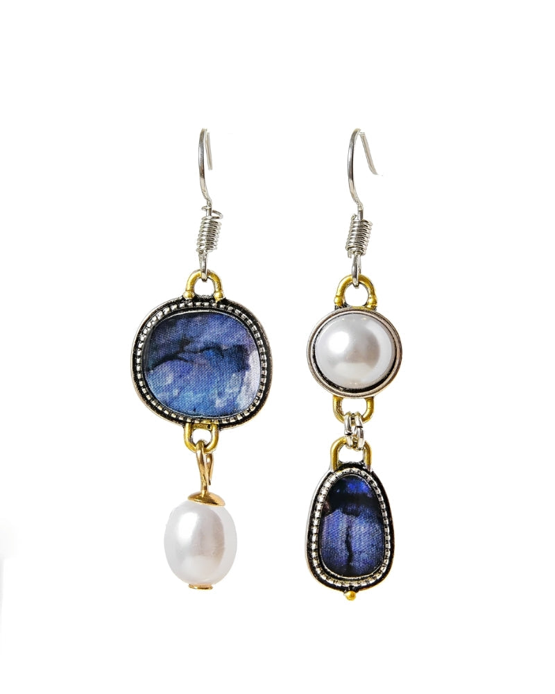 Maelis – Vintage Earrings with Blue Stones and Pearls