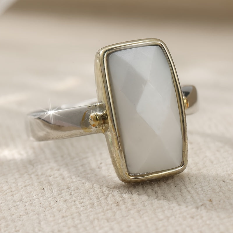 Women's Geometric Ring with Moonstone and Boho Design