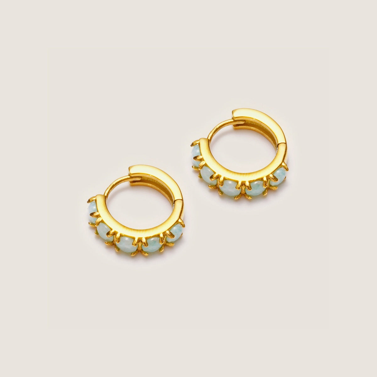 Women’s Huggie Earrings with Amazonite Stones and Round Stone Setting