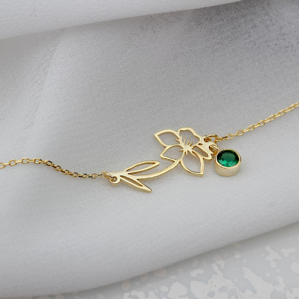 Flower bracelet for birthday - Bracelet with birthstone and flower