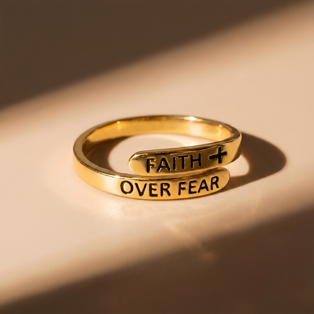 Women’s Open Wrap Ring with Engraving Faith Over Fear