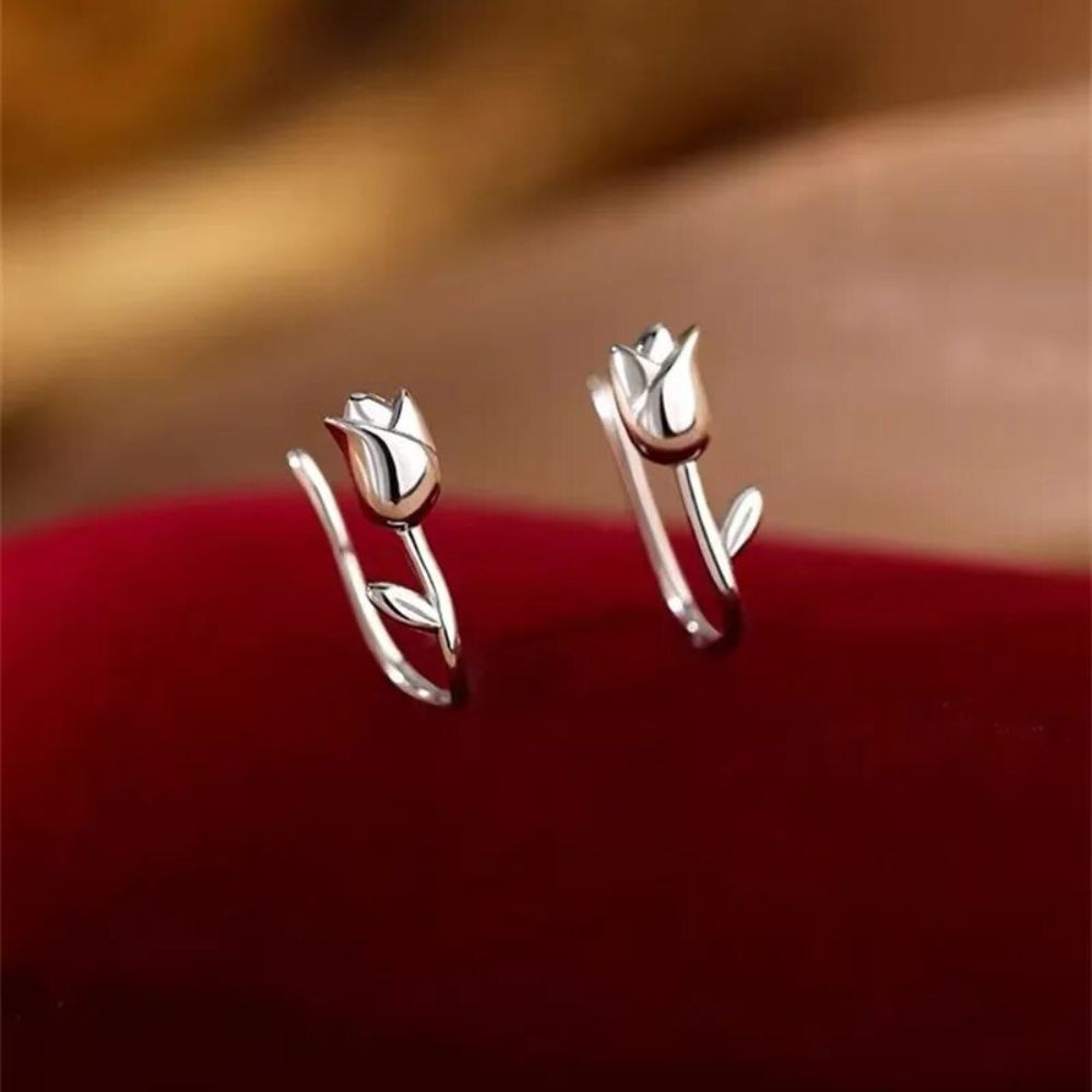 Women Tulip Earrings with Floral Design - Pair