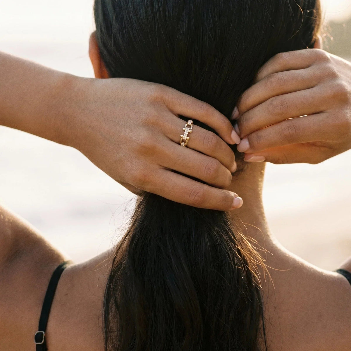Women's Adjustable Open Ring with Diamond Simulators