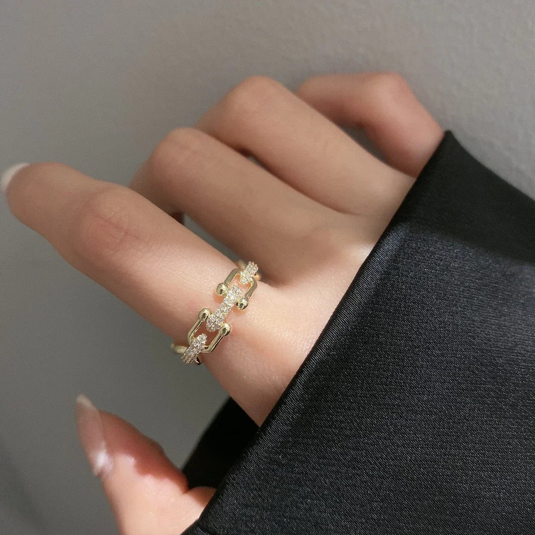 Women's Adjustable Open Ring with Diamond Simulators