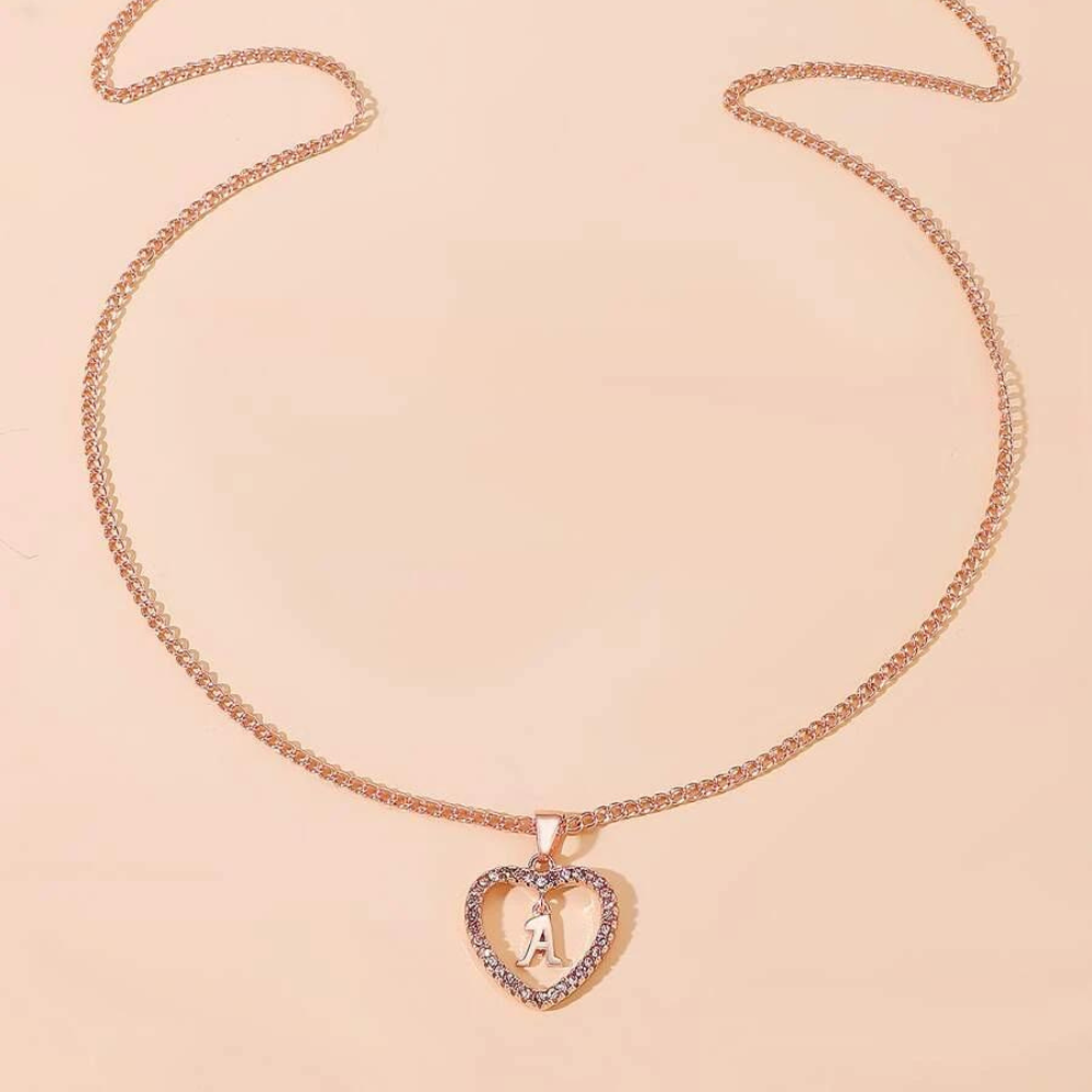 Crystal Letter Heart Necklace - Necklace with Heart Letter Pendant