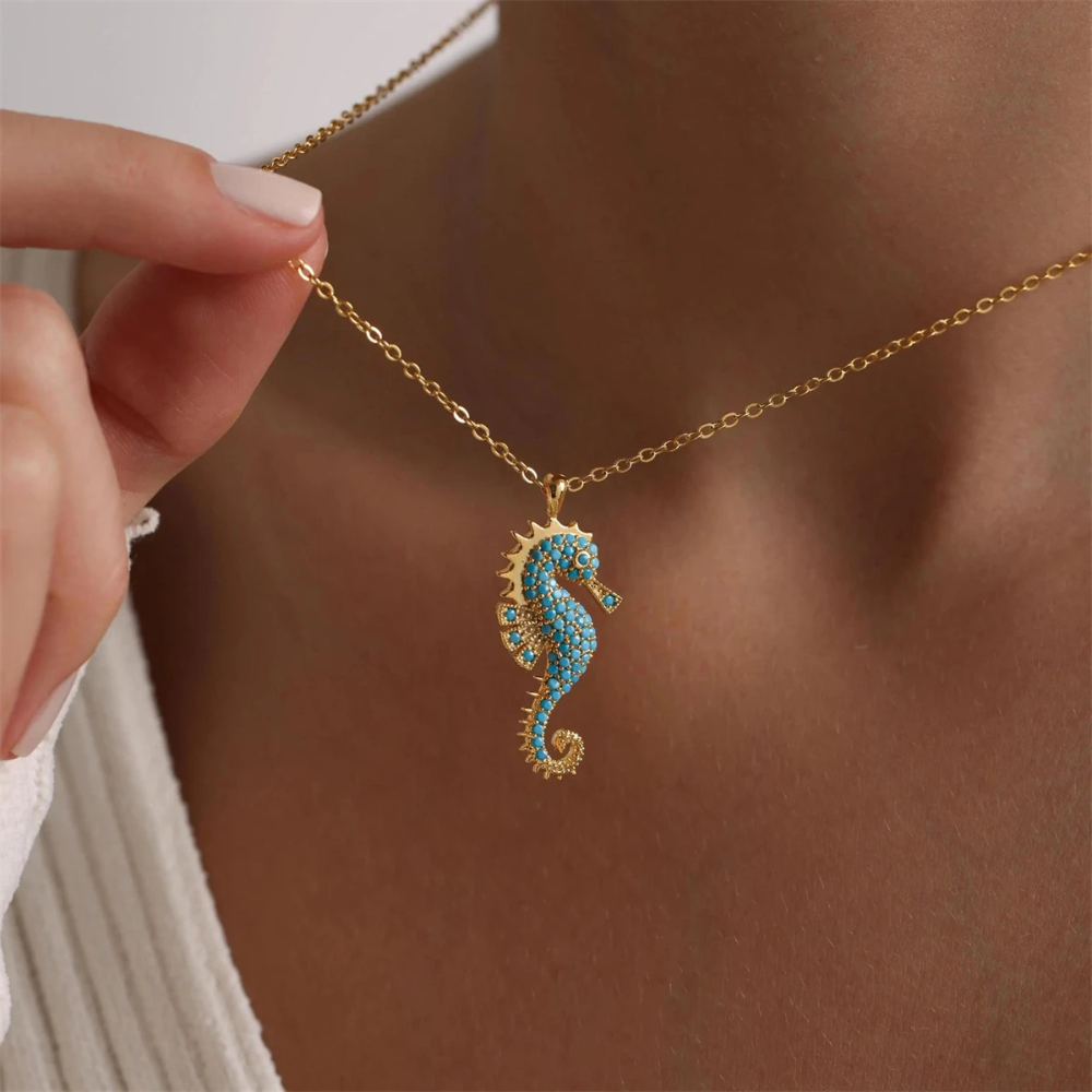 Women Necklace with Seahorse Pendant in Ocean Design
