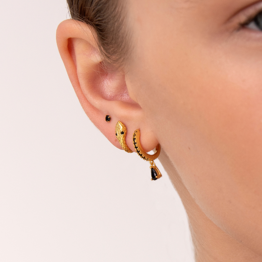 Women’s Snake Hoop Earrings with Engraved Scale Pattern and Eye Accents