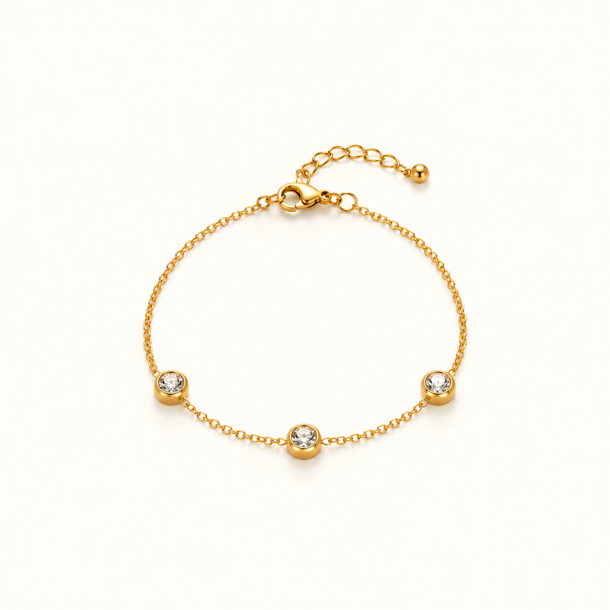 Women’s Bracelet with Three Round Stone Accents and Fine Chain Structure