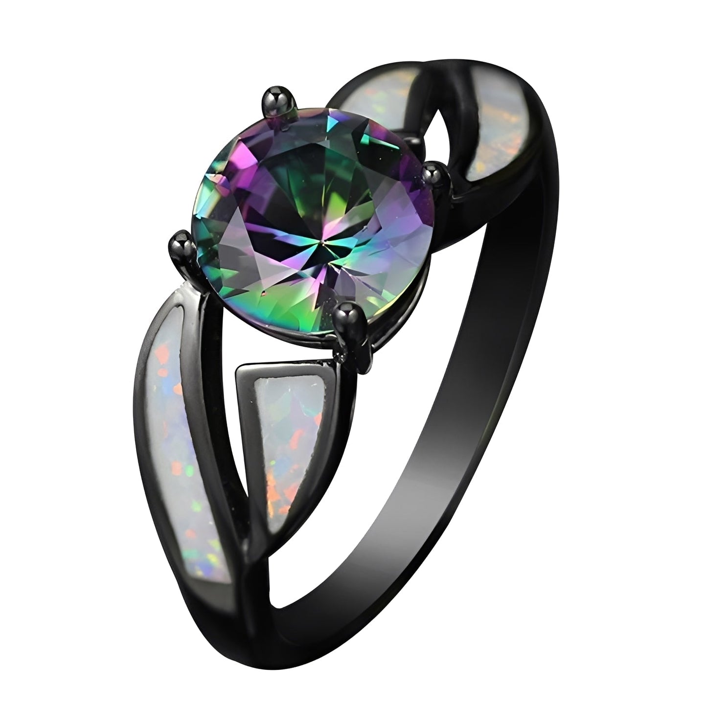 Mirella – Ring with Rainbow Opal and Topaz