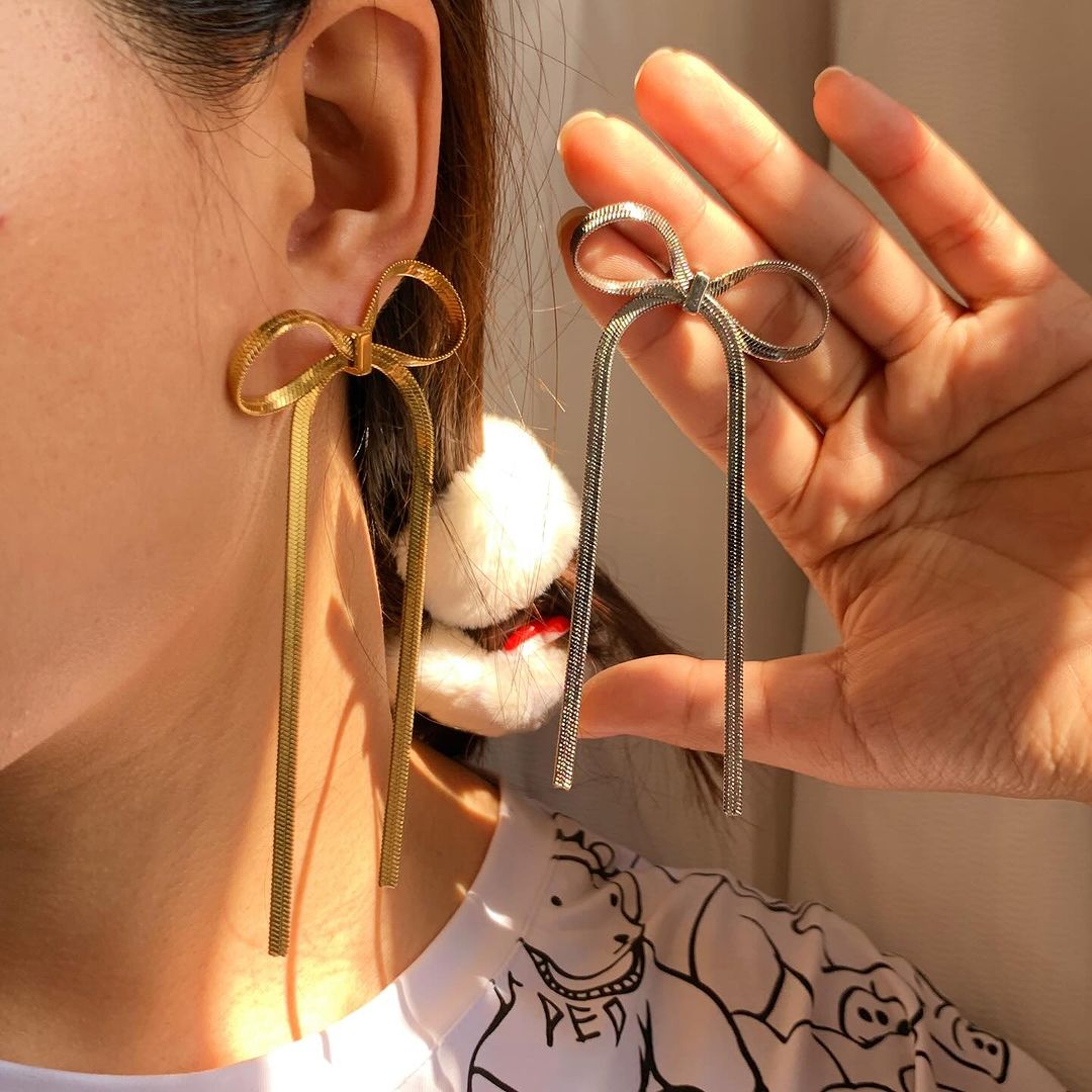 Long Bow Tassel Earrings - Band Earrings