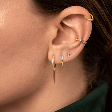 Women’s Ear Studs with Baguette-Shaped Stone Accent and Pointed Dangle