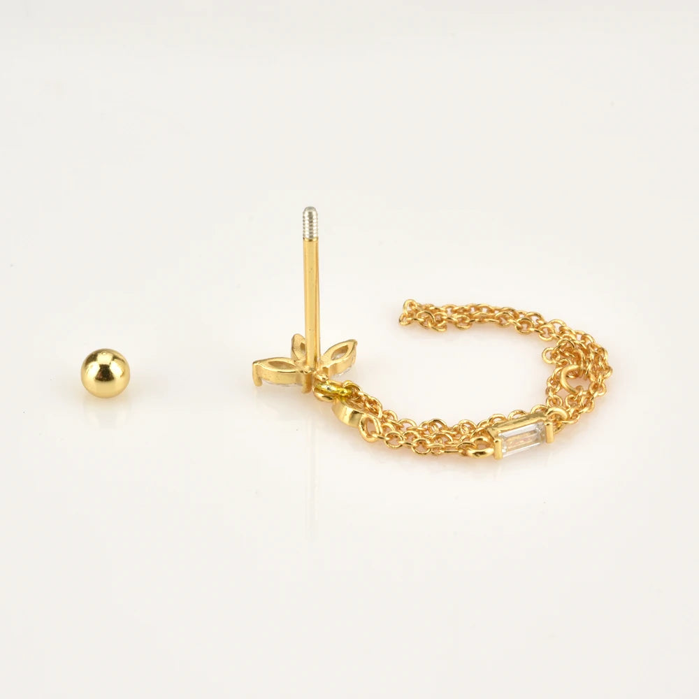 Women’s Chain Earrings with Star Motif and Elongated Stone Accent